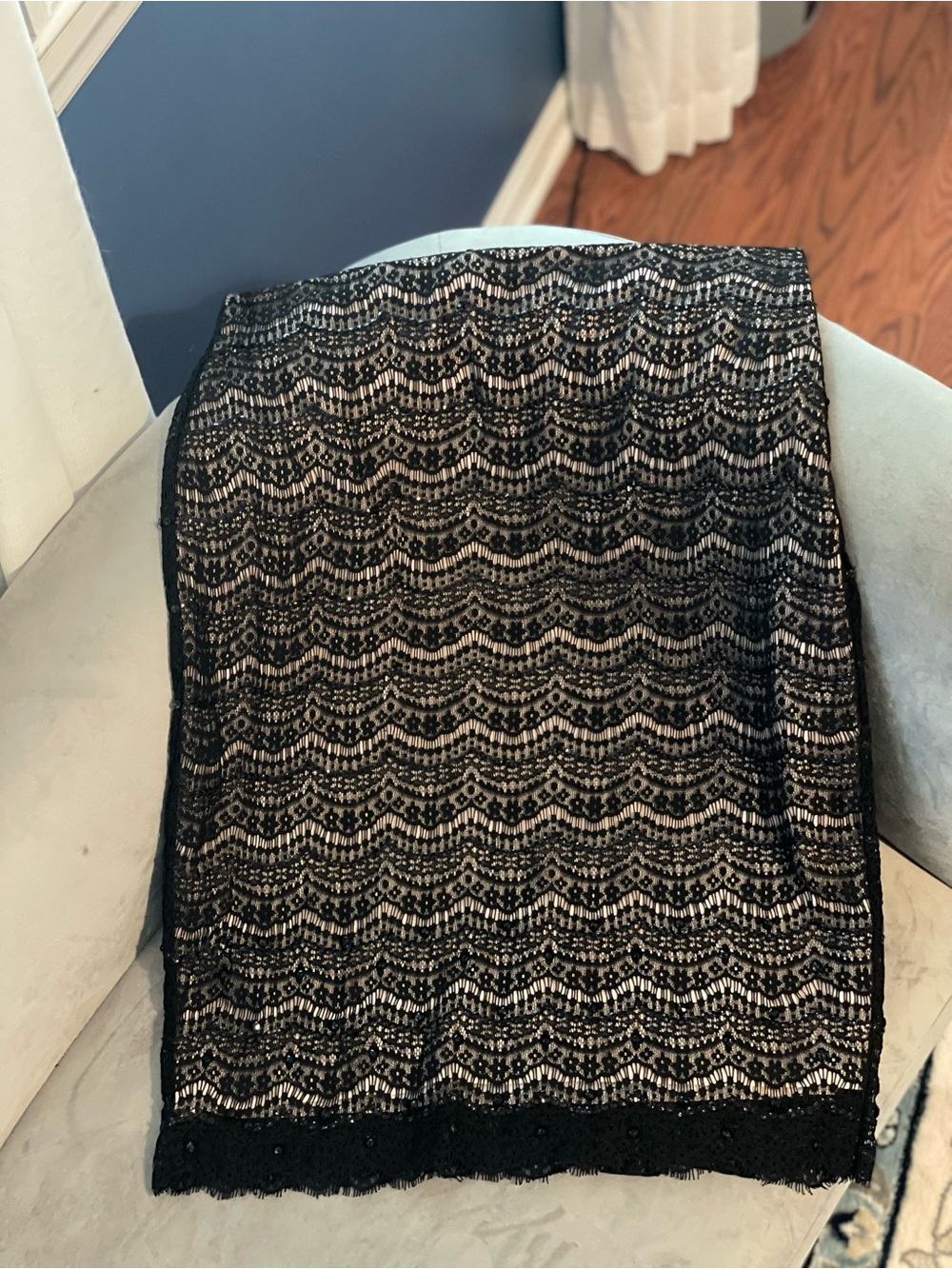 Ann Taylor Black Lace Pencil Skirt with Nude Underlay